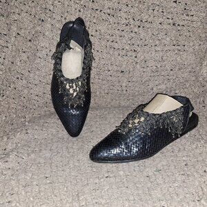 VINTAGE STEPHANE KELIAN-Paris-Black Woven Leather-Metal Adornment-Sz 6.5/7.5-EX